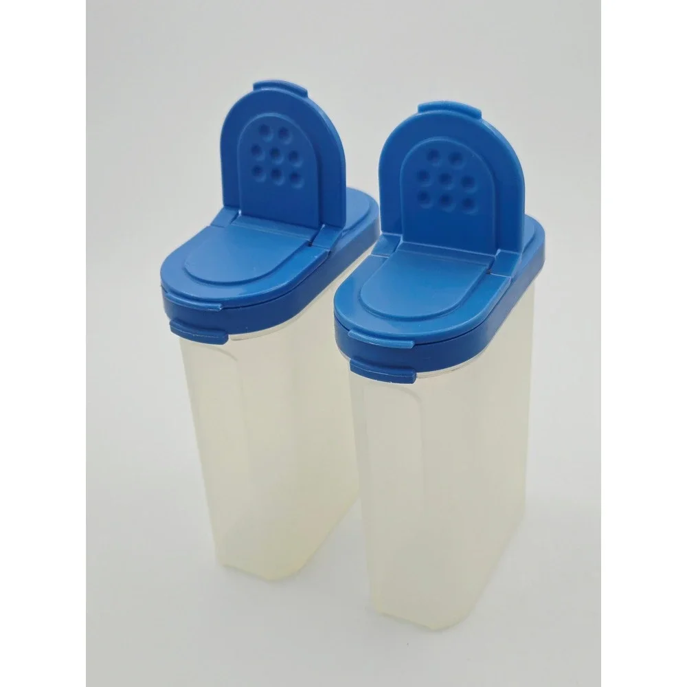 Tupperware Modular Mates Spice Shakers Set of 2 Large Blue Dual Flip Top Lids